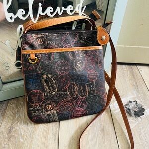 ALV Andare Lontano Viaggiando ITALIAN LEATHER crossbody purse “Passport stamp”